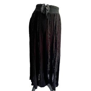 Shyanne Black Lace Boho Tie Waist Textured Maxi Skirt Sz Large Womens